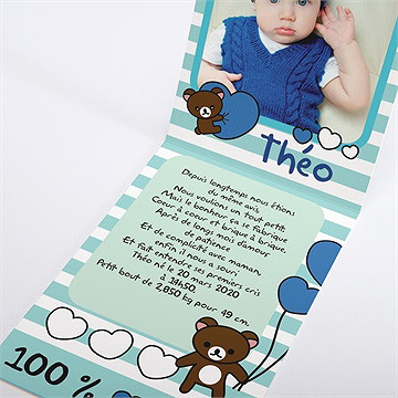 Faire-part naissance 100% coeur - Faire-part ouvert