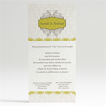 Faire-part mariage jaune poussin - Dos du faire-part