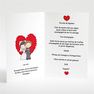 Menu mariage les 2 mariés illustrés - Intérieur du menu