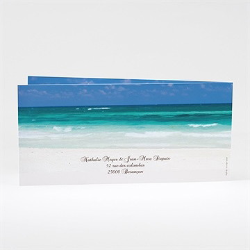 Faire-part mariage sable fin et mer turquoise... - Dos du faire-part