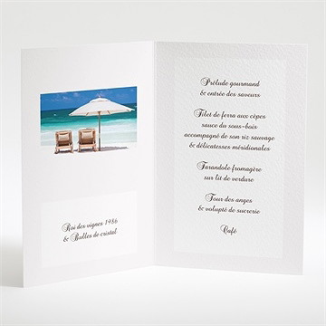 Menu mariage sable fin et mer turquoise... - Intérieur du menu