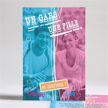 Faire-part mariage un gars une fille se marient !