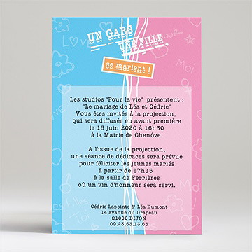 Faire-part mariage un gars une fille se marient ! - Dos du faire-part