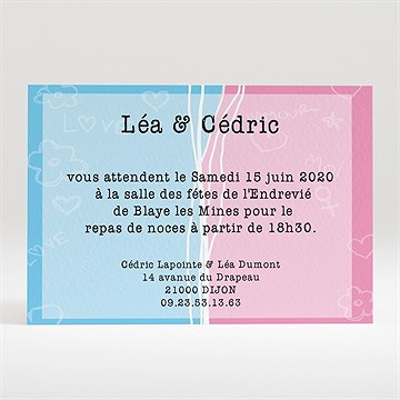 Carton d'invitation mariage un gars une fille se marient !