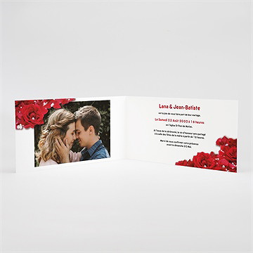 Faire-part mariage roses rouge et perles - Intérieur du faire-part