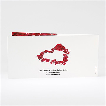Faire-part mariage roses rouge et perles - Dos du faire-part