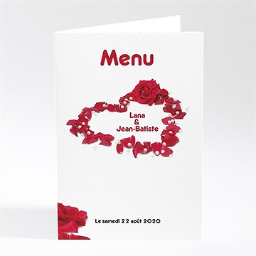Menu mariage roses rouge et perles