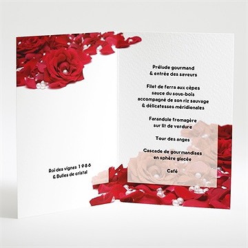 Menu mariage roses rouge et perles - Intérieur du menu