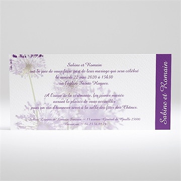 Faire-part mariage fleurs au vent - Dos du faire-part