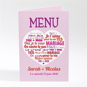 Menu mariage gros coeur