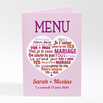 Menu mariage gros coeur