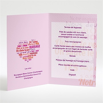 Menu mariage gros coeur - Intérieur du menu