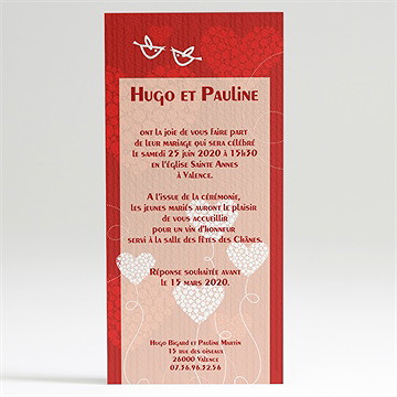 Faire-part mariage rouge et romantique - Verso