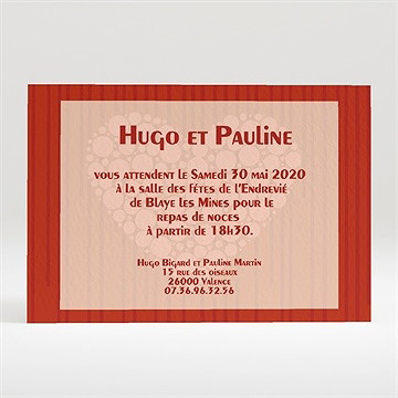 Carton d'invitation mariage rouge et romantique