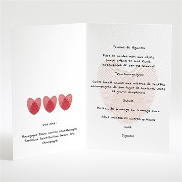 Menu mariage empreintes rouges - Intérieur du menu