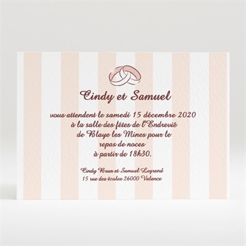 Carton d'invitation mariage rayures blanches et beiges