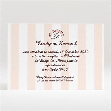 Carton d'invitation mariage rayures blanches et beiges