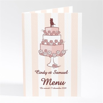 Menu mariage rayures blanches et beiges