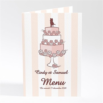 Menu mariage rayures blanches et beiges