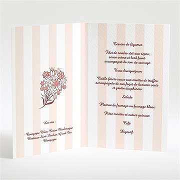 Menu mariage rayures blanches et beiges - Intérieur du menu