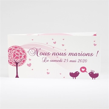 Faire-part mariage oiseaux roses et violets