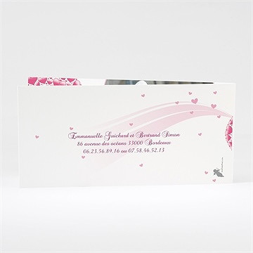 Faire-part mariage oiseaux roses et violets - Dos du faire-part