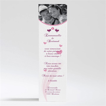 Remerciement mariage oiseaux roses et violets