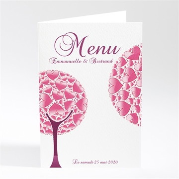 Menu mariage oiseaux roses et violets