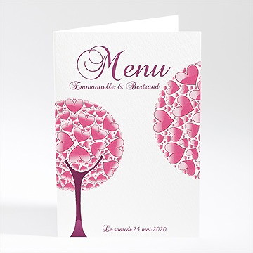 Menu mariage oiseaux roses et violets