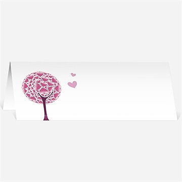 Marque-place mariage oiseaux roses et violets