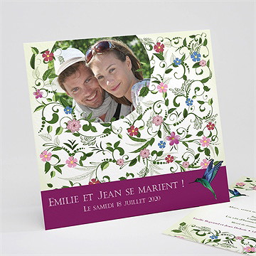 Faire-part mariage champêtre violet