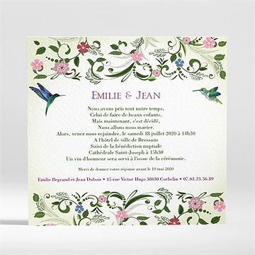 Faire-part mariage champêtre violet - Dos du faire-part