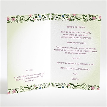 Menu mariage champêtre violet - Intérieur du menu