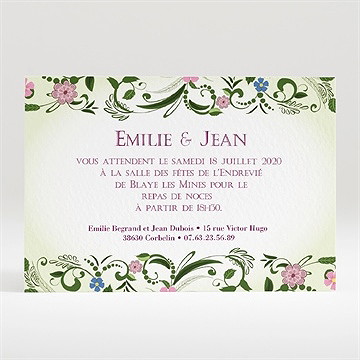 Carton d'invitation mariage champêtre violet