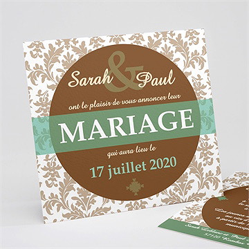Faire-part mariage carte marron et verte