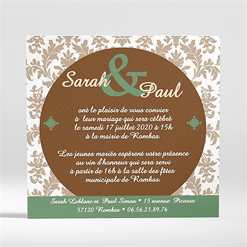 Faire-part mariage carte marron et verte - Verso du faire-part