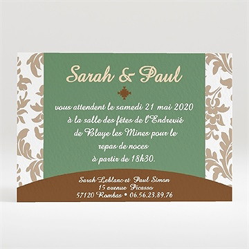 Carton d'invitation mariage carte marron et verte