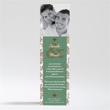 Remerciement mariage carte marron et verte