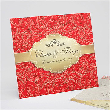 Faire-part mariage baroque rouge et or
