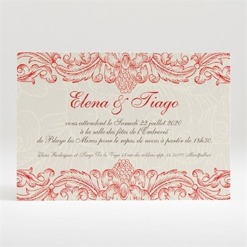 Carton d'invitation mariage baroque rouge et or