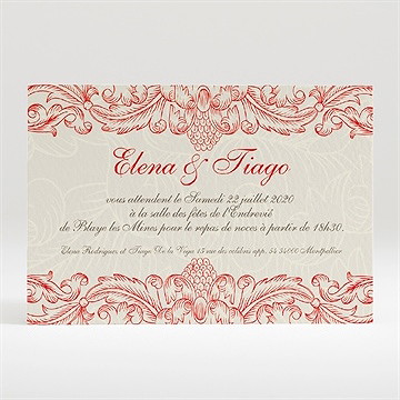 Carton d'invitation mariage baroque rouge et or