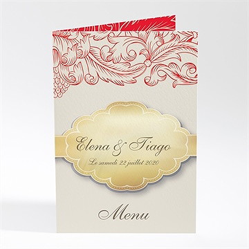 Menu mariage baroque rouge et or