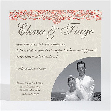 Remerciement mariage baroque rouge et or