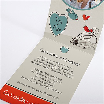 Faire-part mariage fleurs rouges et grises - Faire-part ouvert