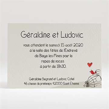 Carton d'invitation mariage fleurs rouges et grises