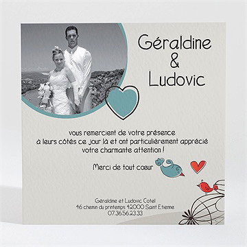 Remerciement mariage fleurs rouges et grises