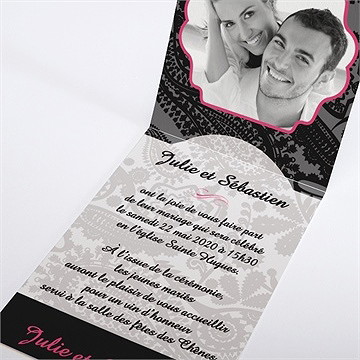 Faire-part mariage cachemire noir et gris - Intérieur du faire-part