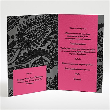Menu mariage cachemire noir et gris - Intérieur du menu