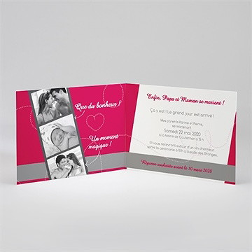 Faire-part mariage framboise et gris photo - Intérieur du faire-part
