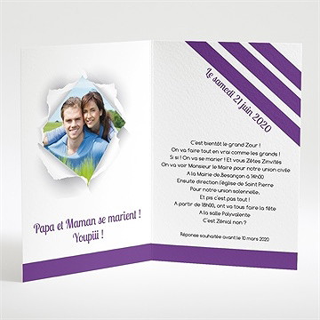 Faire-part mariage jolies rayures violettes - Intérieur du faire-part
